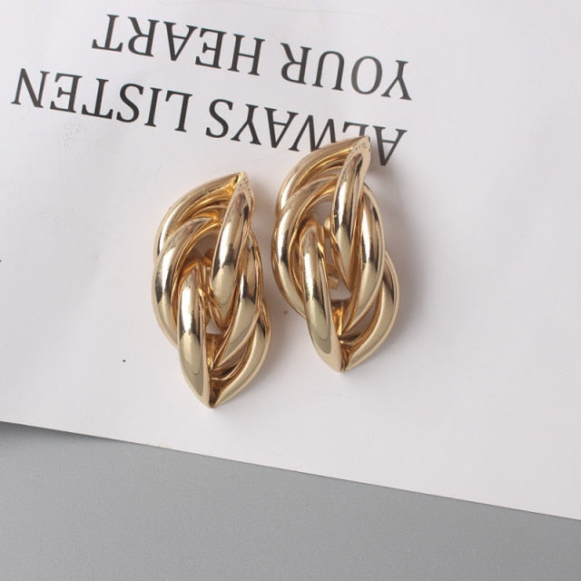 Twisted Metal Hollow Geometric Design Stud Earrings for Women