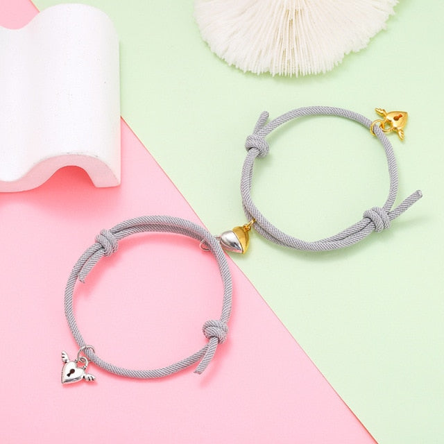 2Pcs Magnetic Stainless-steel Heart Pendant Bracelet