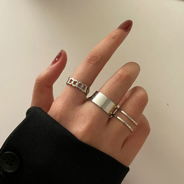 6Pcs/Set Punk Finger Minimalist Smooth Geometric Ring Set