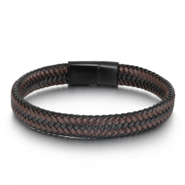 Simple Style Men's Hand-Woven Leather Bracelet Black High-Quality Metal Buckle Men's Wristband.
