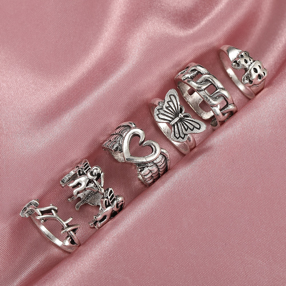 Vintage Silver-Plated Stylish Angel Wings Ring Collection