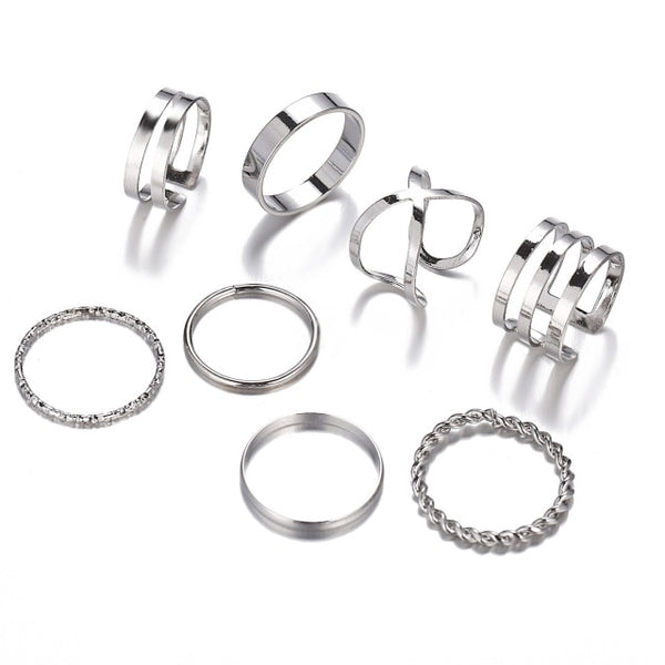6Pcs/Set Punk Finger Minimalist Smooth Geometric Ring Set