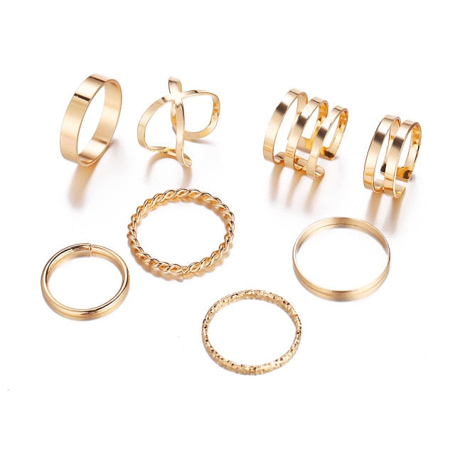 6Pcs/Set Punk Finger Minimalist Smooth Geometric Ring Set