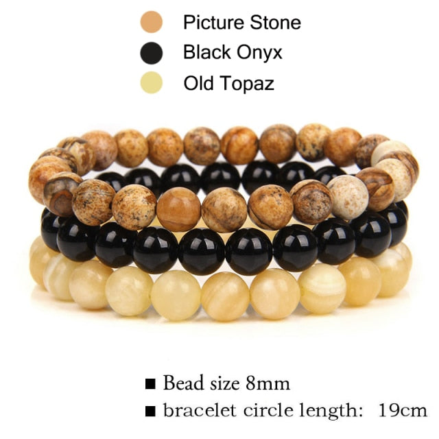 3Pcs/Set 8mm Natural Stone Unisex Jewelry Bracelet