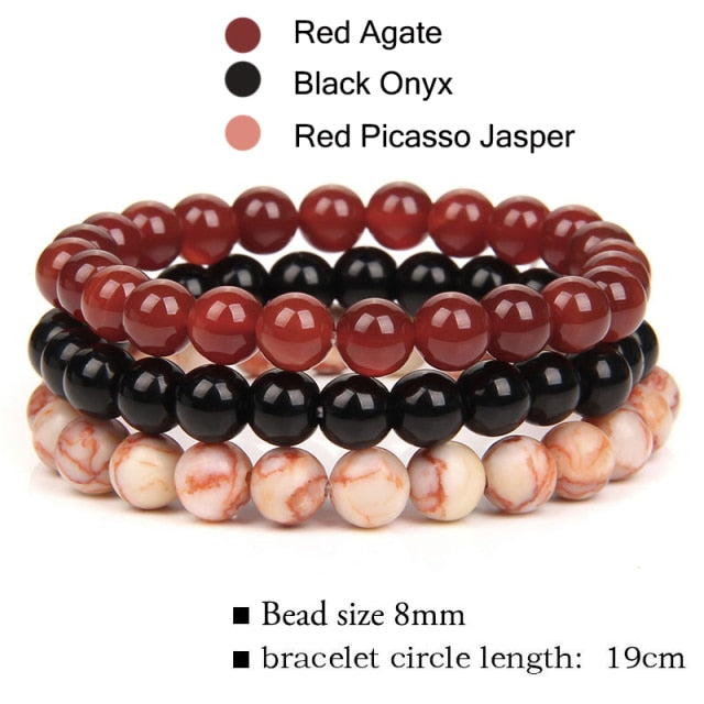 3Pcs/Set 8mm Natural Stone Unisex Jewelry Bracelet