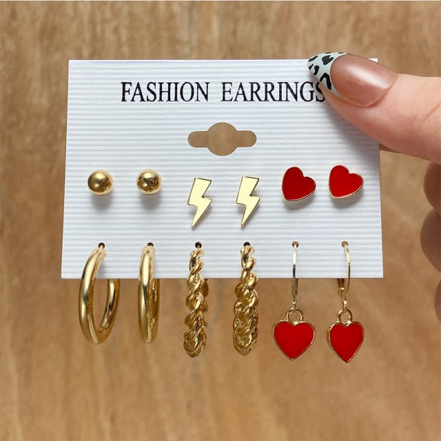 Geometric Pearl Metal Trendy Drop Earring Set