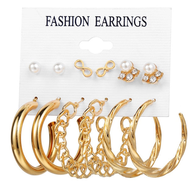 Geometric Pearl Metal Trendy Drop Earring Set