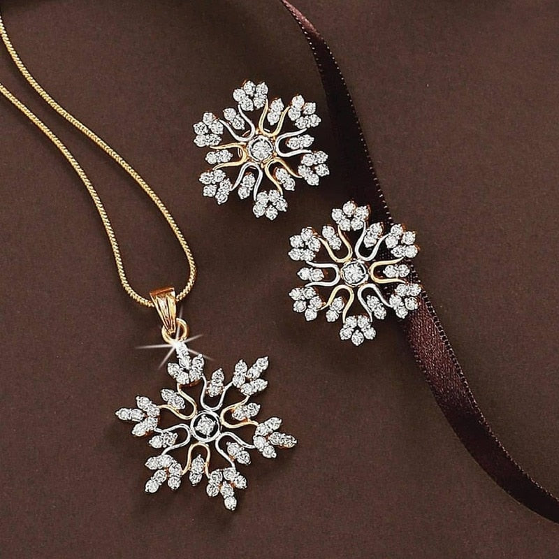 3 Pcs/set Snowflake Necklace Earrings Christmas Luxury Jewelry Set Accessories Christmas Valentine&#39;s Party Gifts 2021 New