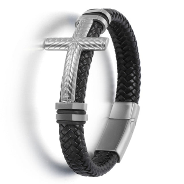 Simple Style Men's Hand-Woven Leather Bracelet Black High-Quality Metal Buckle Men's Wristband.