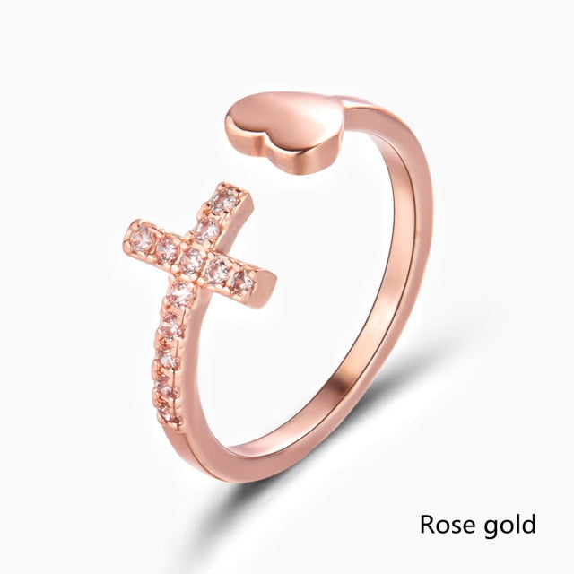 Silver Rhinestone Geometric Cross Ring Fashion Jewelry