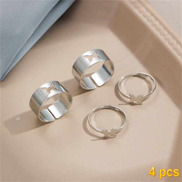 Trendy Gold Butterfly Rings For Women Men Lover Couple Rings Set Friendship Engagement Wedding Open Rings Jewelry.