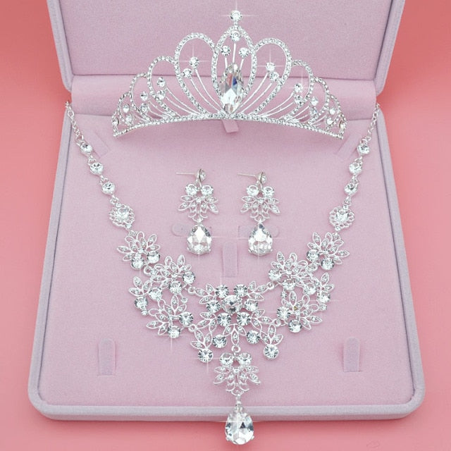 Crystal Bridal Wedding Tiara Crown and Necklace Jewelry Set
