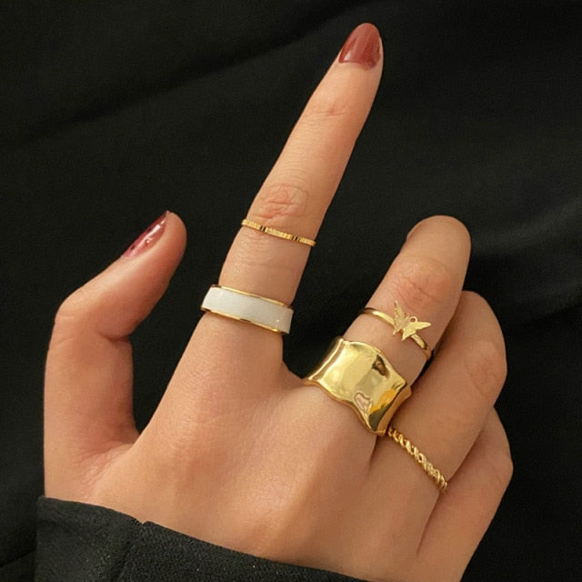 Punk Hollow Geometric Fashion Ring Set for Women