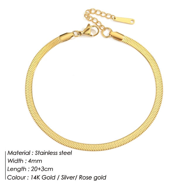 4mm 316L Stainless-Steel Snake Chain Anklet Bracelet for Women
