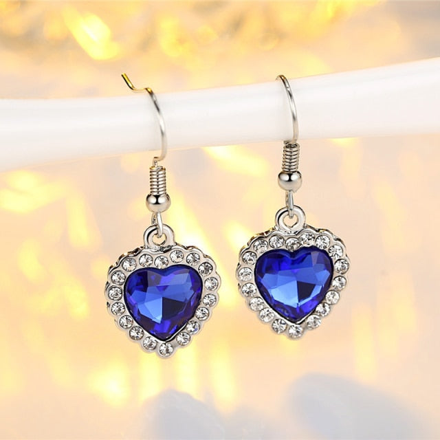 Titanic Ocean Blue Heart Crystal Zircon Jewelry Set