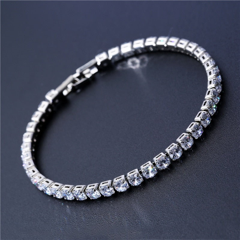 Unisex Cubic Zirconia Studded Silver Chain Bracelet