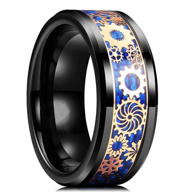8 Colors, 8mm Men's Stainless Steel Dragon Ring. Inlay Red Green Black Carbon Fiber Ring. Wedding Band Jewelry. Size 6-13.