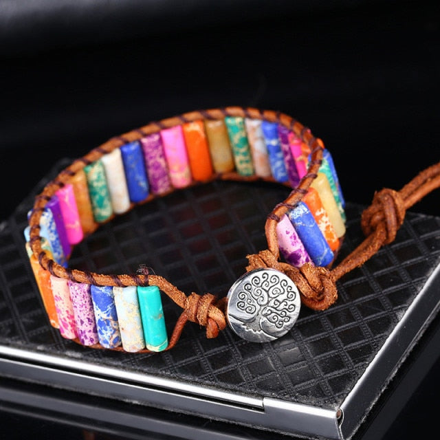 7 Chakras Handmade Braided Natural Stone Adjustable Unisex Bracelet