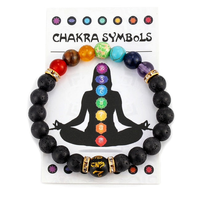 Unisex Crystal Healing Chakra Symbol Braclets