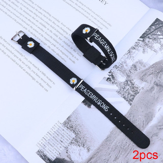 2PCS Daisy Strap Bracelets for Girls Boys Rainbow Wristband Women's Bracelet Cotton Linen Adjustable Charm Straps Couple Jewelry