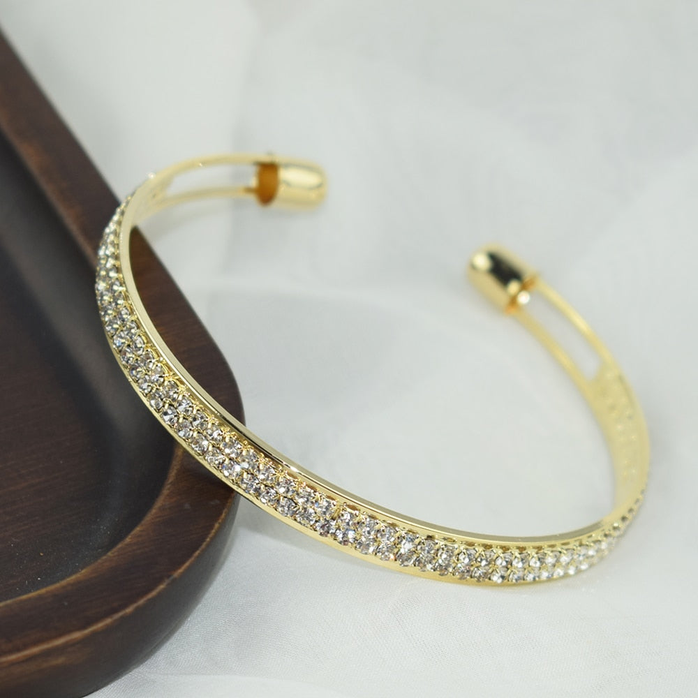 Elegant Crystal Cuff Gold and Silver Lady Bracelets