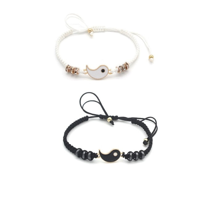 Couple Bracelets Alloy Pendant Adjustable Braid Chain Bracelet Necklace Matching Lover Bracelets Necklaces
