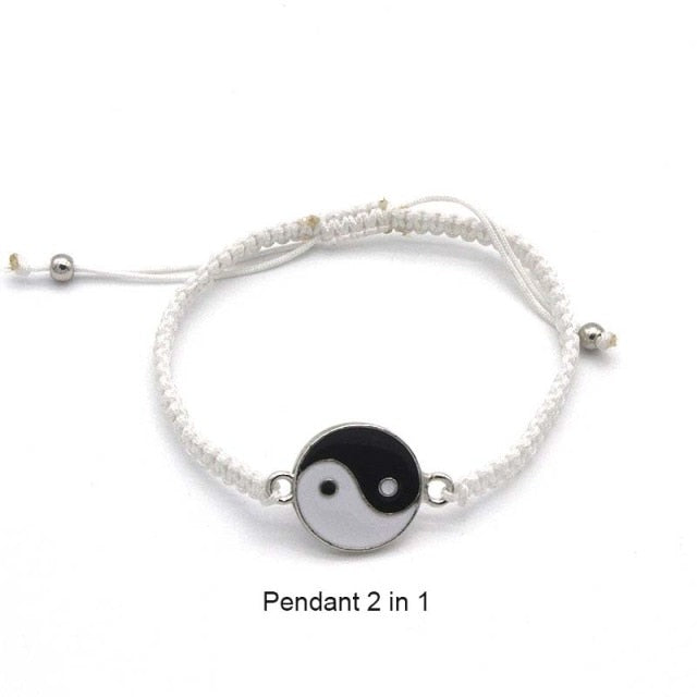 Couple Bracelets Alloy Pendant Adjustable Braid Chain Bracelet Necklace Matching Lover Bracelets Necklaces
