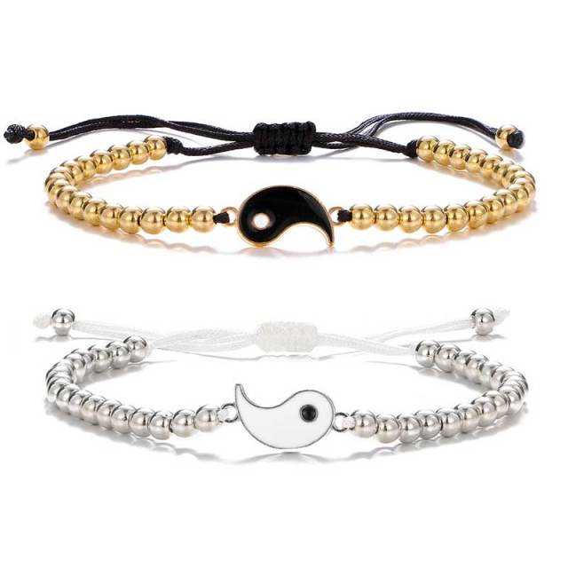 Couple Bracelets Alloy Pendant Adjustable Braid Chain Bracelet Necklace Matching Lover Bracelets Necklaces