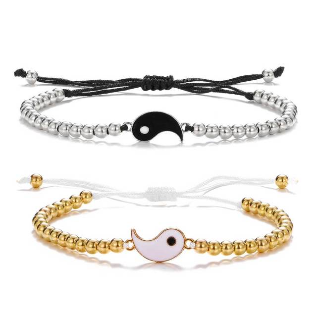 Couple Bracelets Alloy Pendant Adjustable Braid Chain Bracelet Necklace Matching Lover Bracelets Necklaces