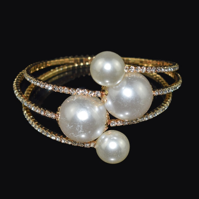 Trendy Rhinestone Silver Plated Pearl Bracelet Jewelry.
