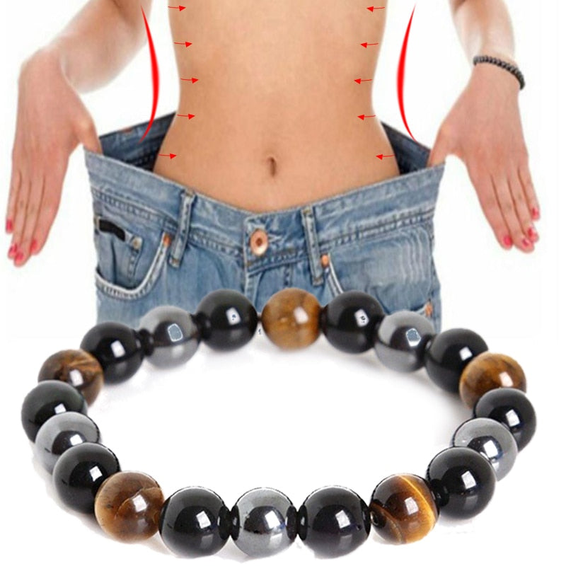 Natural Obsidian Stone Bracelet. Tiger Eye Beaded Bracelets. Slimming Bracelet Healthy Weight Loss Jewelry Women Men.