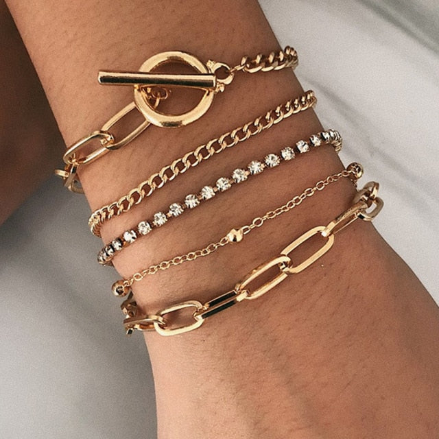 Thick Gold Charm Link Chain Bohemian Bracelets