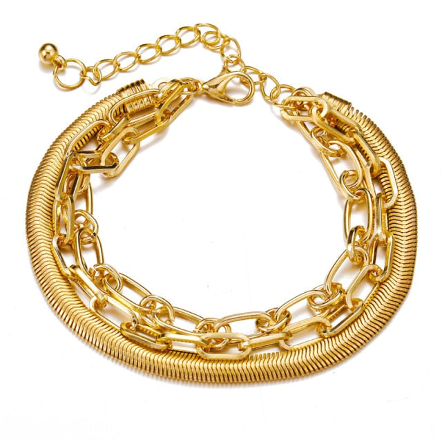 3Pcs/Set Thick Chain Vintage Fashion Snake Chain Gold and Silver Bracelets