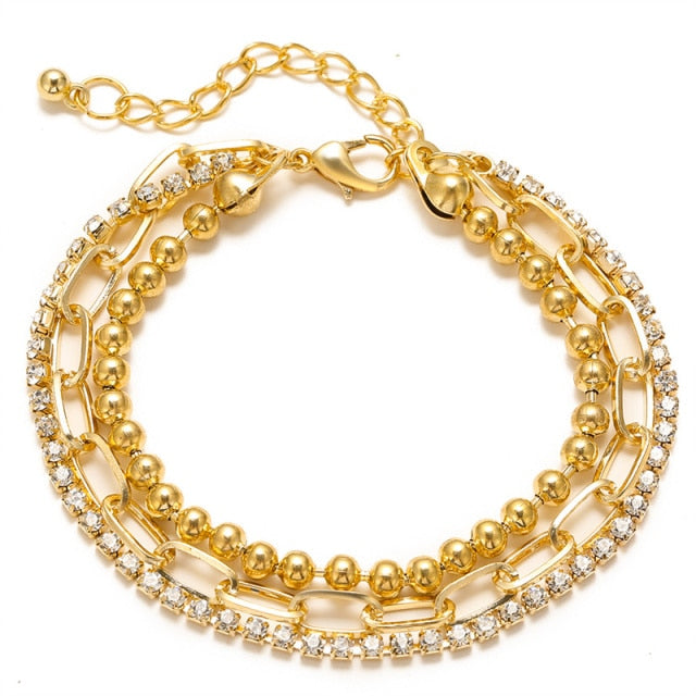 3Pcs/Set Thick Chain Vintage Fashion Snake Chain Gold and Silver Bracelets
