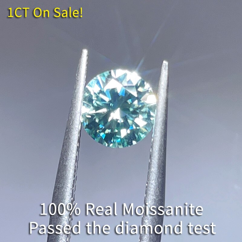 Moissanite Stone 1ct 6.5mm Blue-Green Loose Lab-Grown Diamond