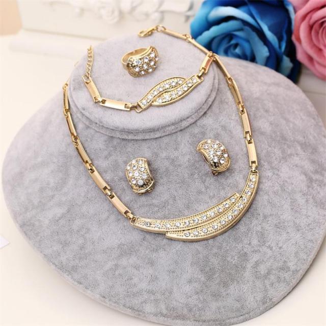 Women’s Delicate Bridal Gold-Plated Rhinestone Jewelry